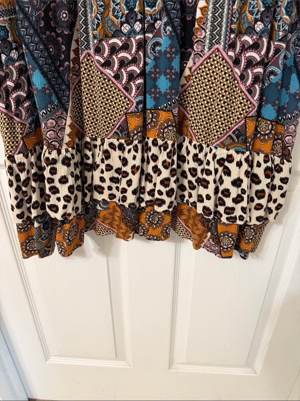 Gigio Multicolor Patchwork V-Neck Tunic — Teal, Mustard & Ivory - Picture 5 of 8